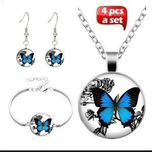 Blue butterfly set necklace, earrings, bracelet